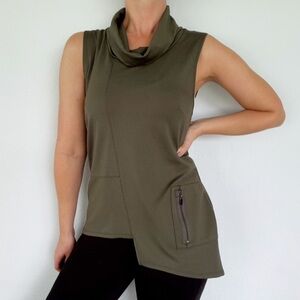 Picadilly Canada olive green asymmetrical drape cowl neck pocket vest small